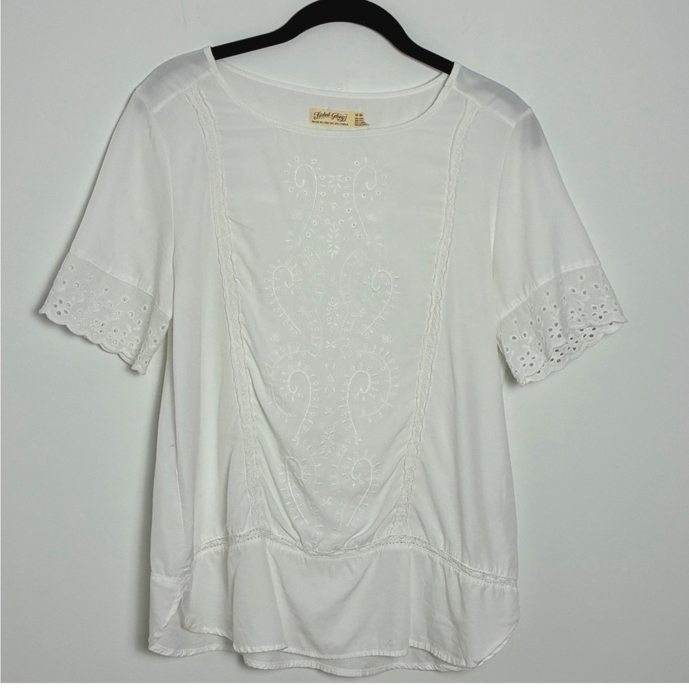 Faded Glory Dainty Romantic Crochet Top White Boho Peasant Cottagecore Medium